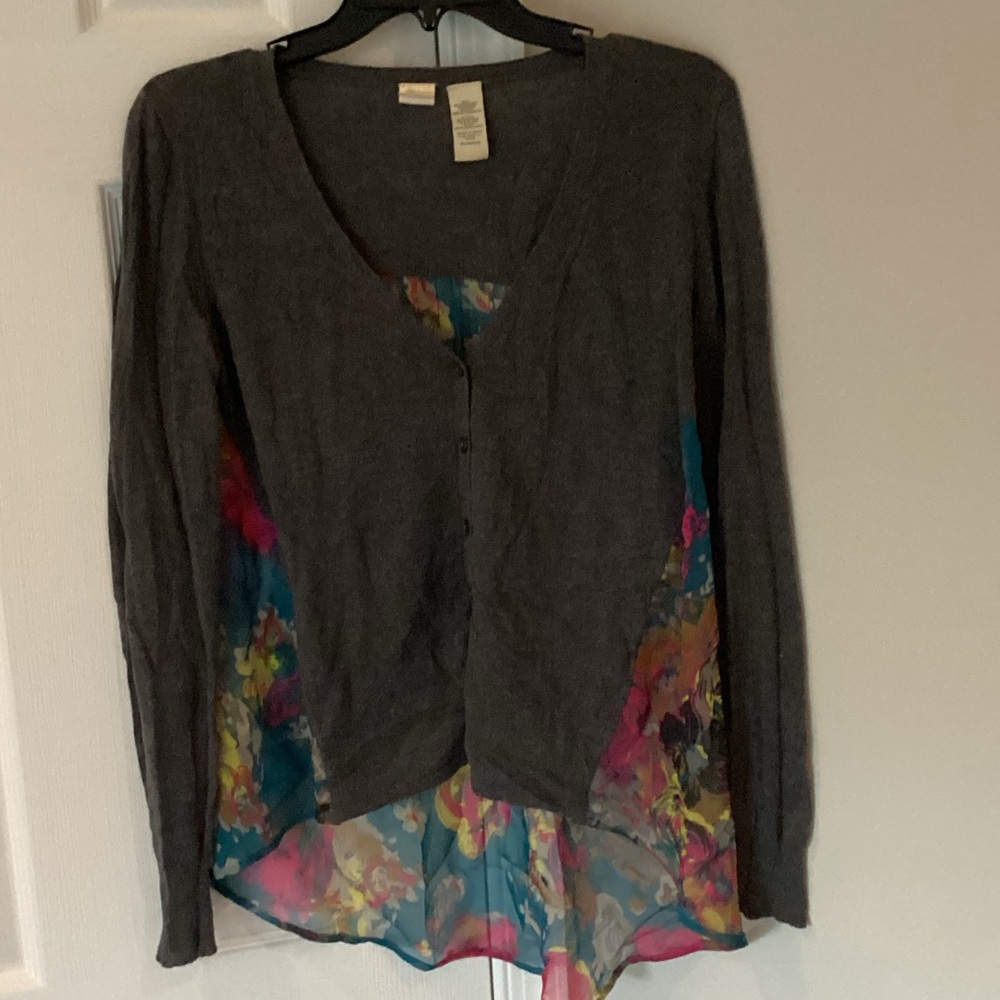 Anthropologie Gray Sweater with Floral Accents